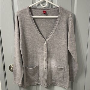 Grey V-Neck Button Cardigan Sweater